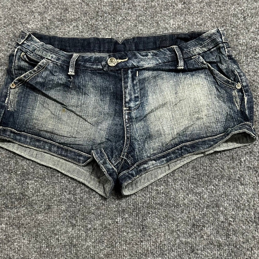 Royal Blue Denim Shorts Womens Size 34 Dark Wash Low Rise Faded Casual Summer
